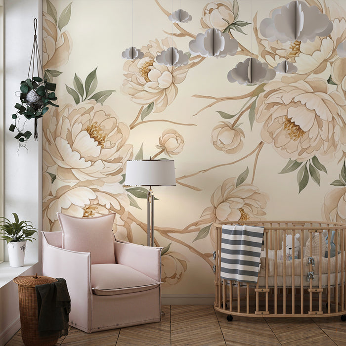 Papel de parede quarto bebê | Flores delicadas e suaves