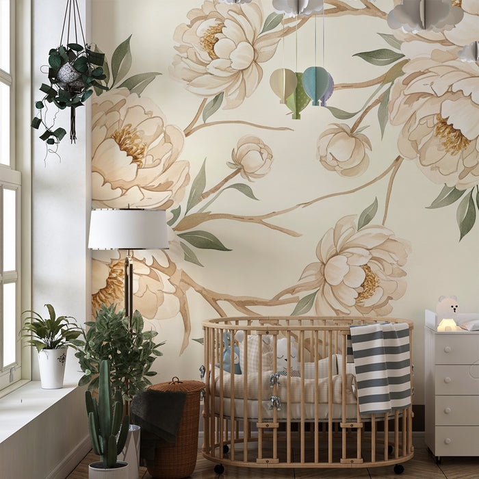 Papel de parede quarto bebê | Flores delicadas e suaves