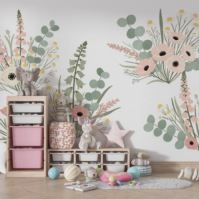 Papel de parede quarto bebê | Flores delicadas e cores suaves