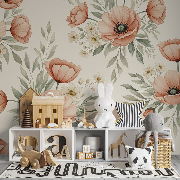 Papel de parede quarto bebê | Flores delicadas e tons suaves