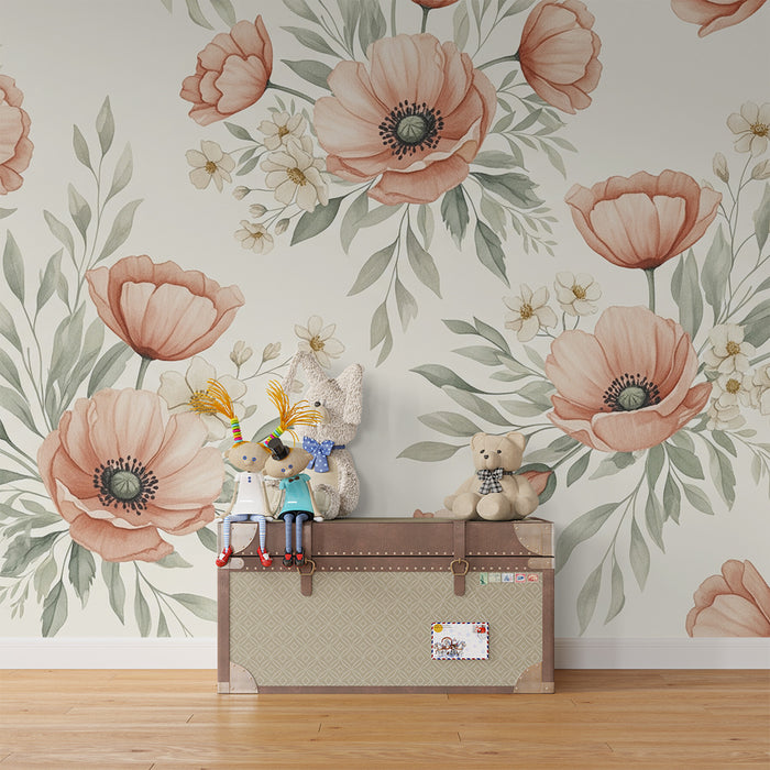 Papel de parede quarto bebê | Flores delicadas e tons suaves