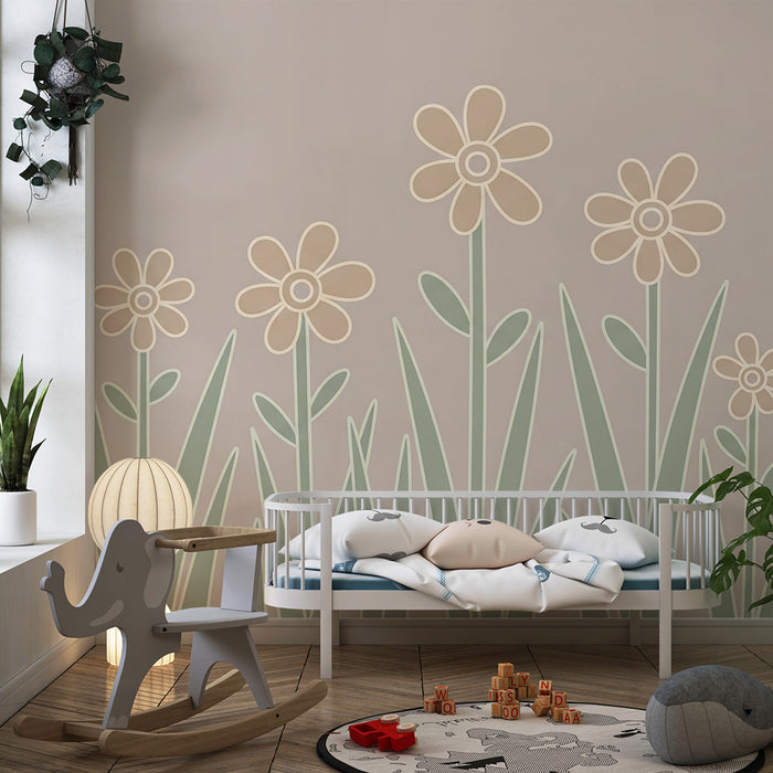 Carta da parati bambini | Fiori delicati e dolcezza pastello
