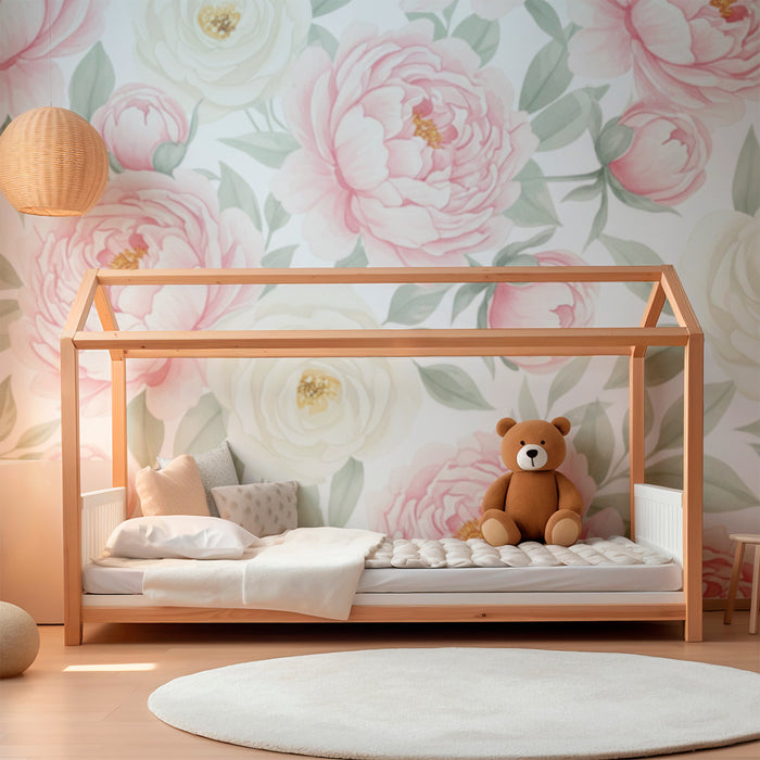 Papel de parede quarto bebê | Flores delicadas e elegantes