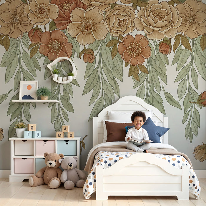 Babyzimmer Tapete | Zarte Blumen und beruhigendes Laubwerk
