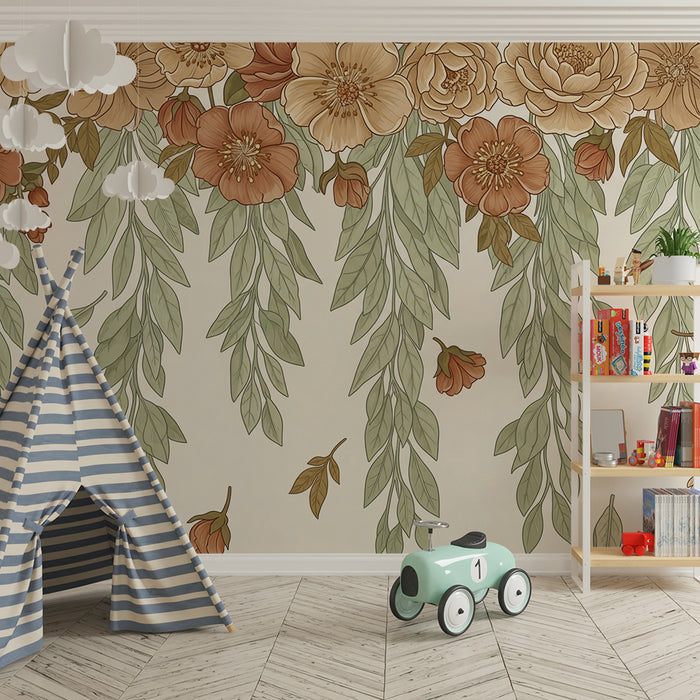 Babyzimmer Tapete | Zarte Blumen und beruhigendes Laubwerk