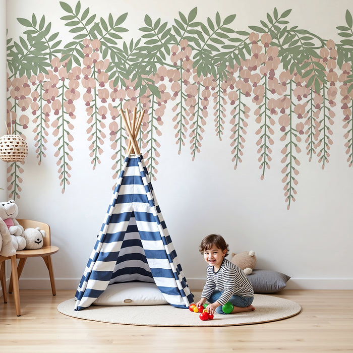 Nursery room wallpaper | Delicate flowers and soothing foliage