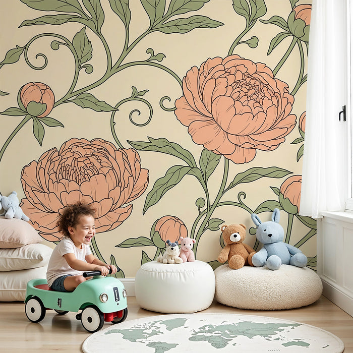 Nursery Wallpaper | Delicate Flowers and Foliage in Soft Tones