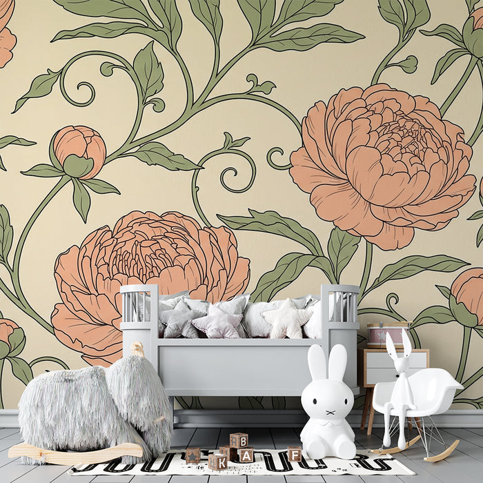 Nursery Wallpaper | Delicate Flowers and Foliage in Soft Tones