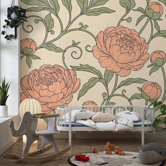 Nursery Wallpaper | Delicate Flowers and Foliage in Soft Tones