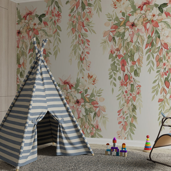 Barntapet | Delikata blommor och akvarell lövverk