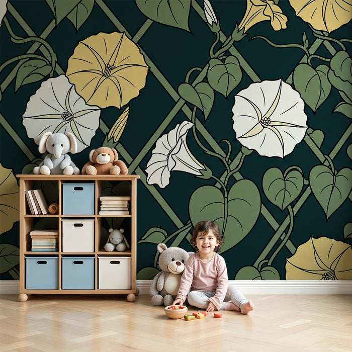 Barnetapet | Blomster og løvverk på mørk bakgrunn
