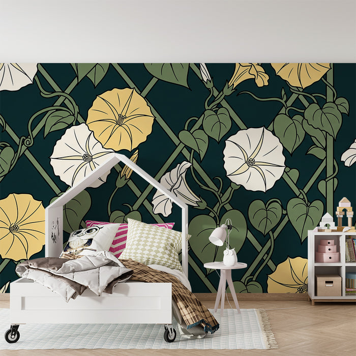 Barnetapet | Blomster og løvverk på mørk bakgrunn