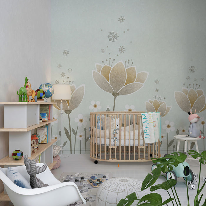 Paberi tapeet beebi tuba | Õrnad lilled ja lumehelbed