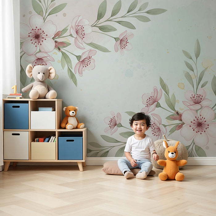 Papier de parede za dječju sobu | Delikatni cvjetni uzorak i pastelna pozadina