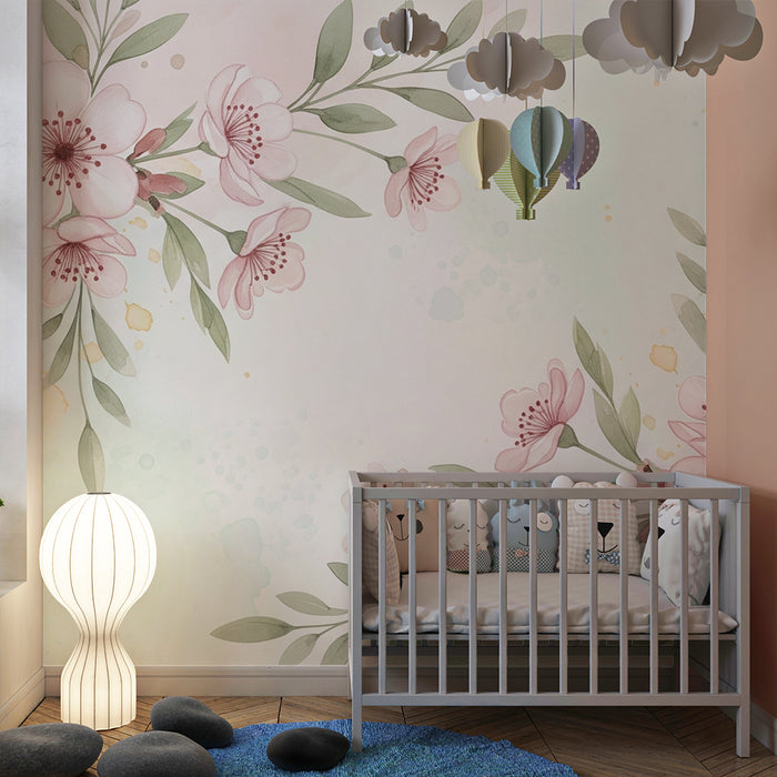 Papier de parede za dječju sobu | Delikatni cvjetni uzorak i pastelna pozadina
