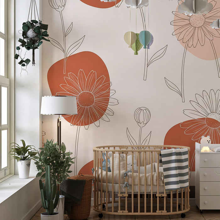 Barntapet | Delikata blommor och mjuka former i terrakotta