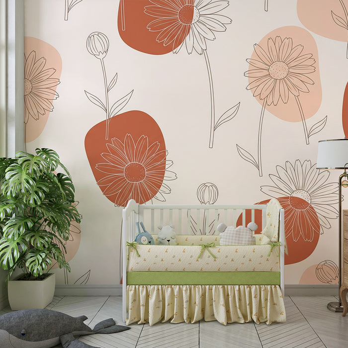 Barntapet | Delikata blommor och mjuka former i terrakotta