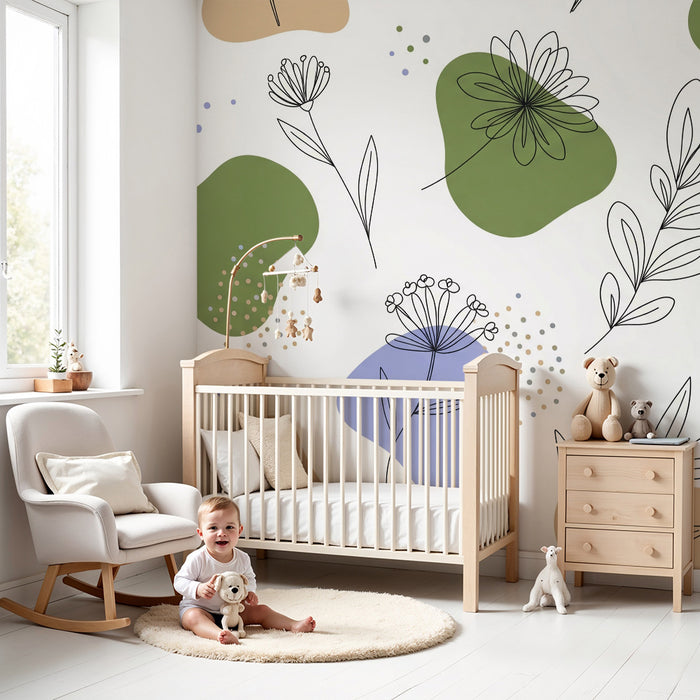 Barntapet | Delikata blommor och organiska former i mjuka färger