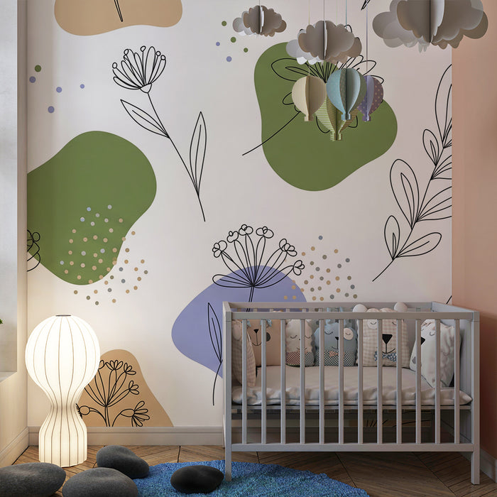 Barntapet | Delikata blommor och organiska former i mjuka färger