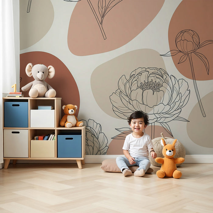 Babykamer behang | Delicate bloemen en organische vormen in zachte tinten