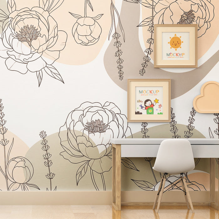 Babykamer behang | Delicate bloemen en organische vormen in pastelkleuren