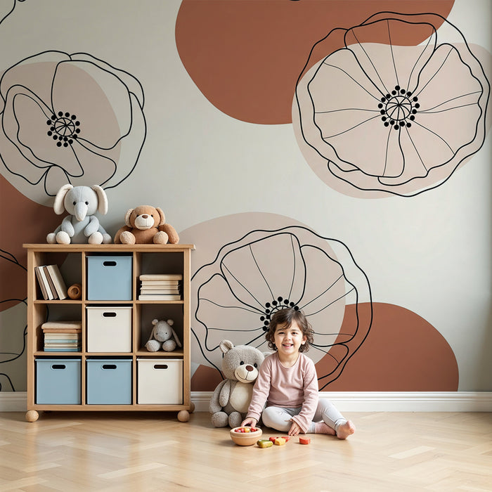 Barntapet | Delikata blommor och organiska former i terrakotta