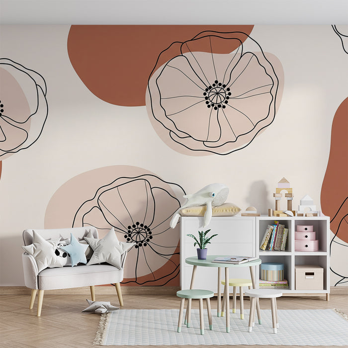 Barntapet | Delikata blommor och organiska former i terrakotta