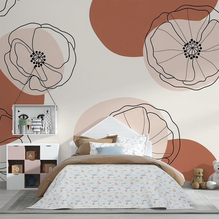 Barntapet | Delikata blommor och organiska former i terrakotta