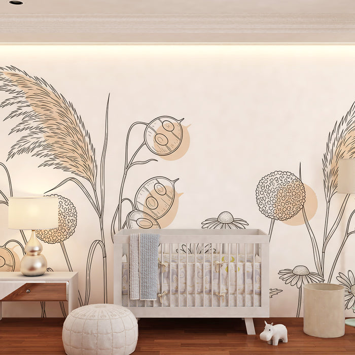 Børneværelse tapet | Delikate blomster og vilde urter i lyse farver online