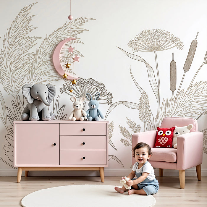 Tapet camera bebelusi | Flori delicate și modele botanice în bej