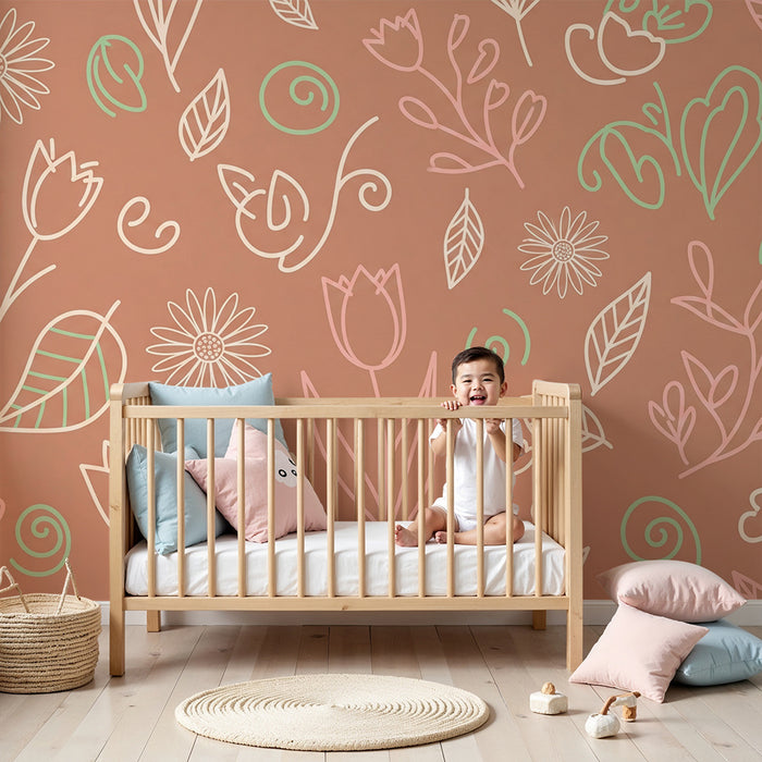 Babyzimmer Tapete | Zarte Blumen und weiche Muster