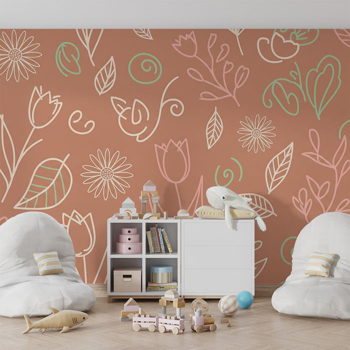 Babyzimmer Tapete | Zarte Blumen und weiche Muster