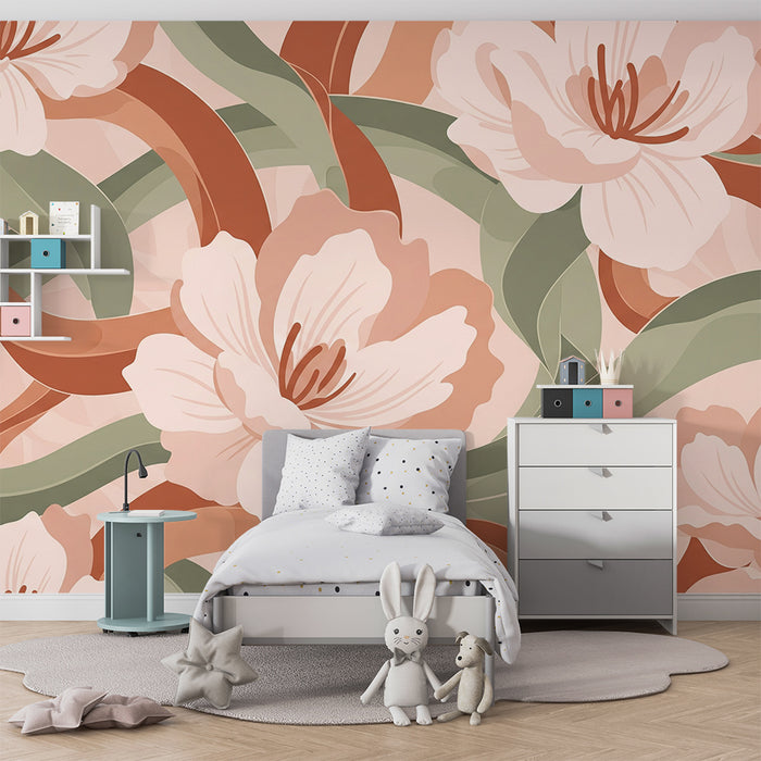 Papier peint chambre bébé | Fleurs délicates et motifs doux dans des tons pastel