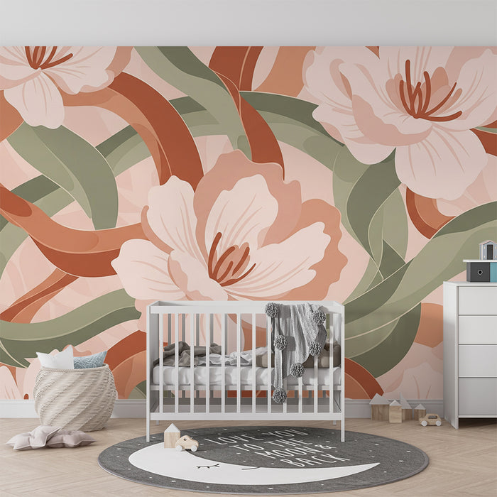 Papier peint chambre bébé | Fleurs délicates et motifs doux dans des tons pastel