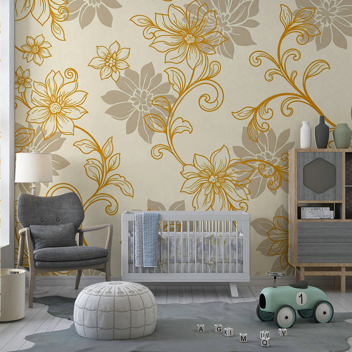 Papier peint chambre bébé | Fleurs délicates et motifs élégants en tons doux
