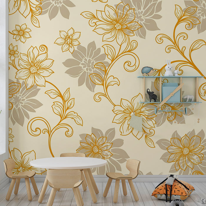 Papier peint chambre bébé | Fleurs délicates et motifs élégants en tons doux