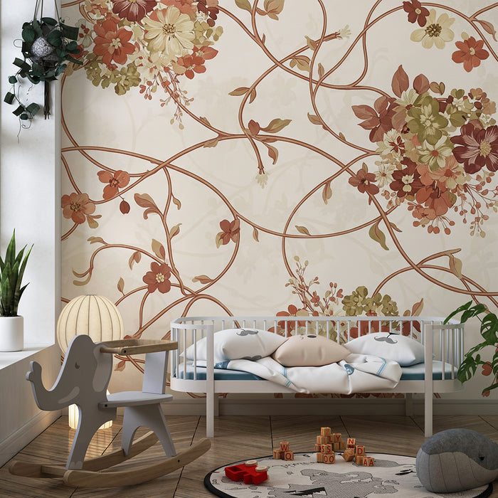 Tapet pentru camera copilului | Flori delicate și motive florale în tonuri pastelate
