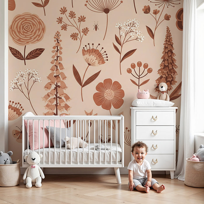 Papel pintado infantil | Flores delicadas y motivos florales en tonos suaves