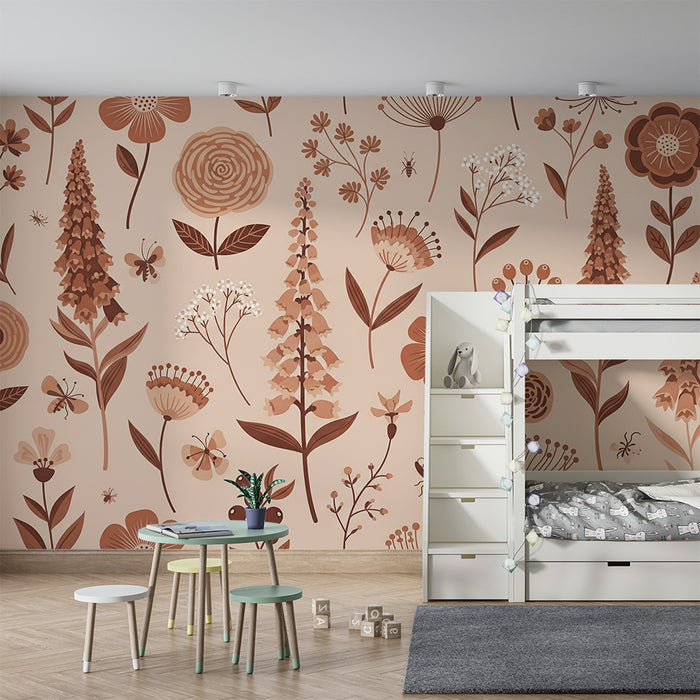 Papel pintado infantil | Flores delicadas y motivos florales en tonos suaves