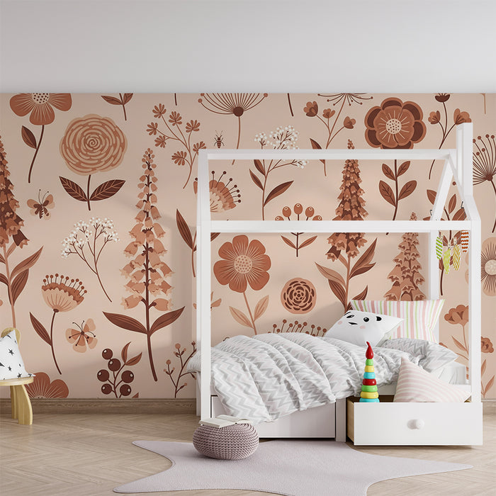 Papel pintado infantil | Flores delicadas y motivos florales en tonos suaves