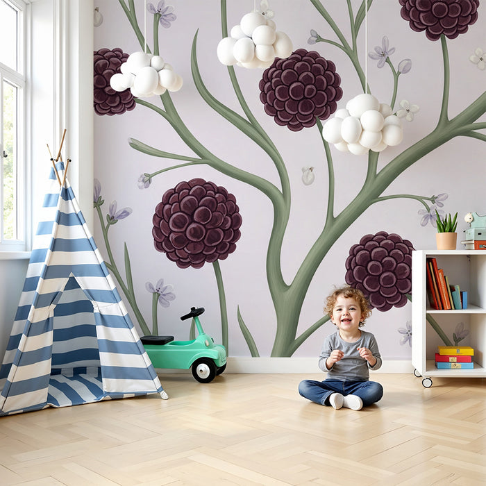 Babykamer behang | Delicate bloemen en bloemmotieven op pastelkleurige achtergrond