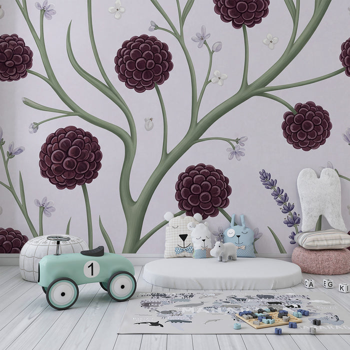 Babykamer behang | Delicate bloemen en bloemmotieven op pastelkleurige achtergrond
