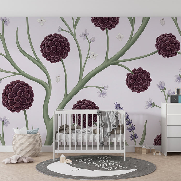Babykamer behang | Delicate bloemen en bloemmotieven op pastelkleurige achtergrond