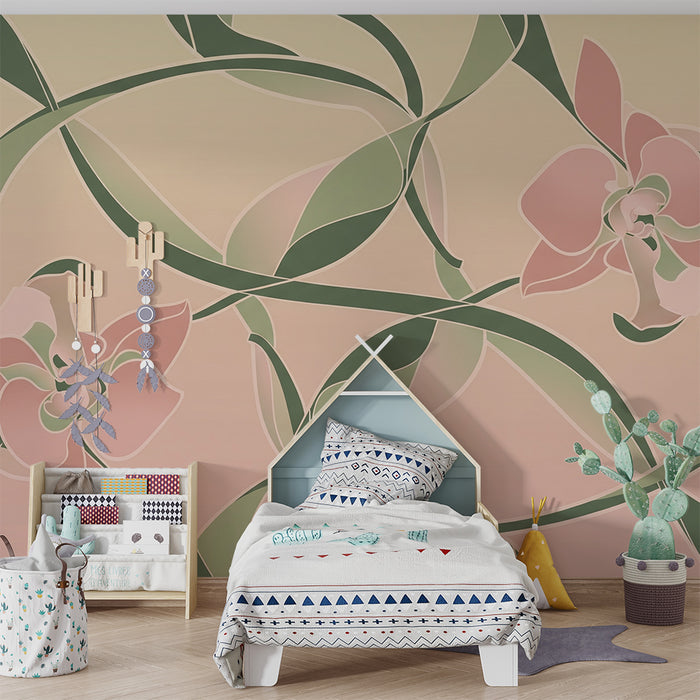 Papier peint chambre bébé | Fleurs délicates et motifs organiques dans des tons doux