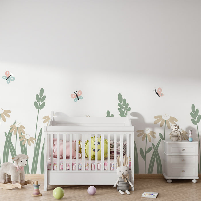 Barntapet | Delikata blommor och färgglada fjärilar