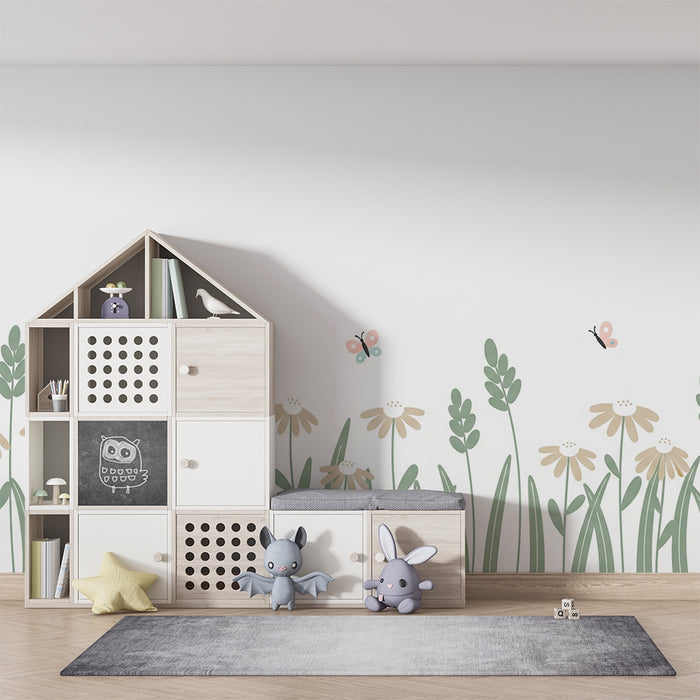 Barntapet | Delikata blommor och färgglada fjärilar