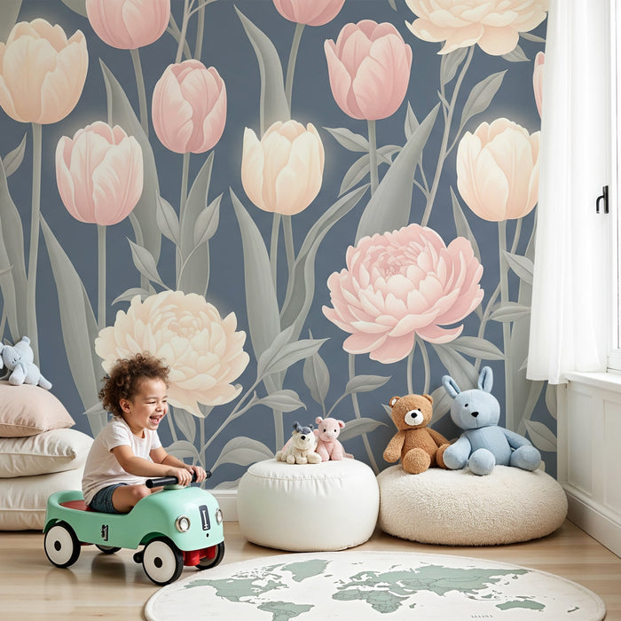 Babyzimmer Tapete | Zarte Blumen und Pastell