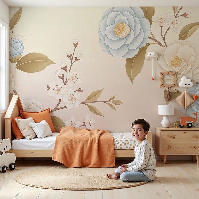Papel de parede quarto bebê | Flores delicadas e tons pastel
