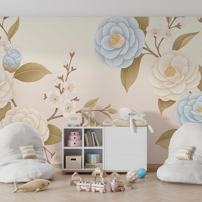 Papel de parede quarto bebê | Flores delicadas e tons pastel