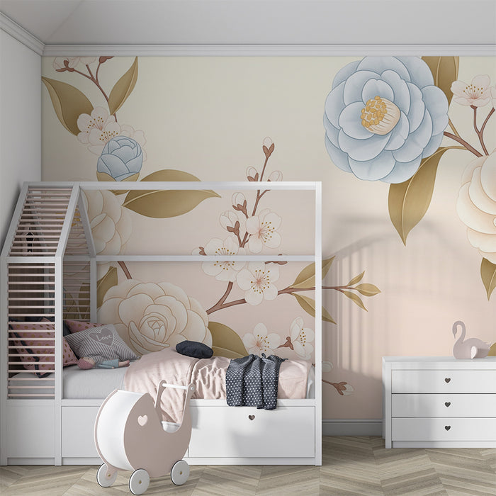 Papel de parede quarto bebê | Flores delicadas e tons pastel